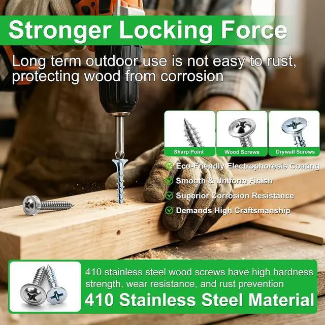 Alt view image 3 of 6 - /1310PCS Silver Wood Screws #8#10 Phillips Truss HeadDrywall Screws | High Hardness Self Tapping Screws,Wood Screws Assortment Kit,Coarse Thread 1/2" to 2-1/2" For Indoor Furniture,Woodworking