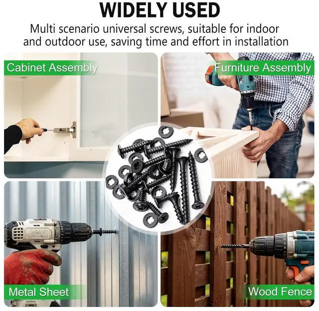 Alt view image 6 of 6 - /1310PCS Black Wood Screws #8#10 Phillips Truss HeadDrywall Screws | High Hardness Self Tapping Screws,Wood Screws Assortment Kit Coarse Thread 1/2" to 2-1/2" For Indoor Furniture,Woodworking