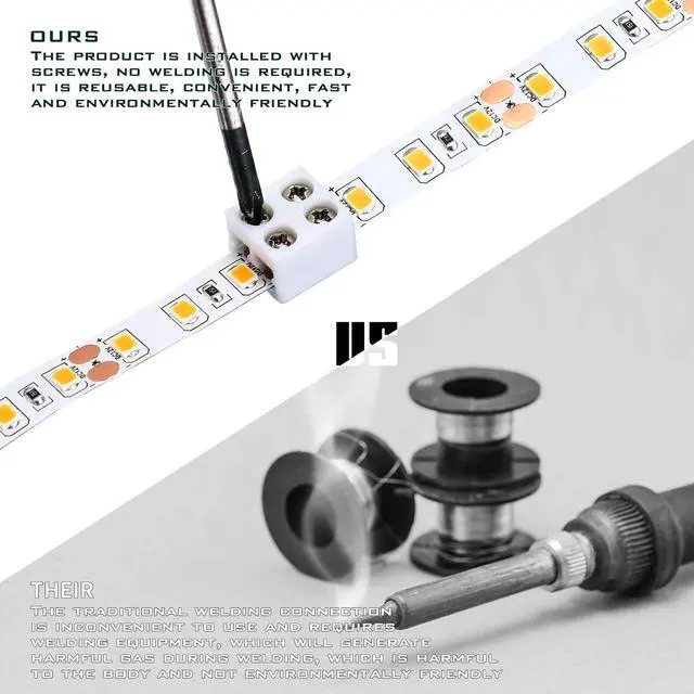 Alt view image 3 of 7 - 100 Pack Solderless LED Tape to Tape Connectors Tighten Screw Terminal Blocks 2 Pin 8mm Connector with Screwdriver Connector for 5v 12v 24v Monochrome LED Low Voltage Strip Decorative Finishing
