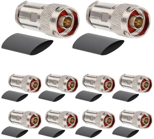 Main image of N Male Connector 10PCS, N Male Plug Attach Connector for LMR400, RG8, Belden 9913, KMR400 RF Coaxial Cables