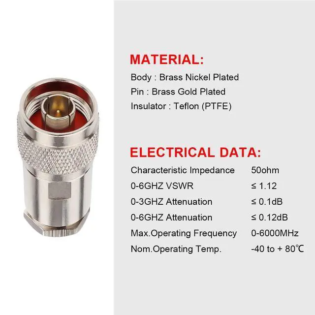 Alt view image 2 of 5 - N Male Connector 10PCS, N Male Plug Attach Connector for LMR400, RG8, Belden 9913, KMR400 RF Coaxial Cables