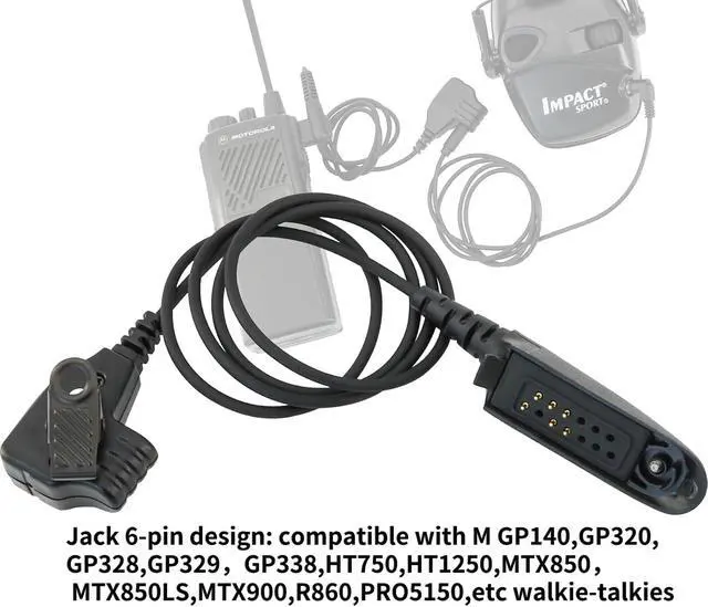 Alt view image 7 of 7 - U94 PTT 6 Pin Cable Adapter for GP328 320 329 Radio, 3.5mm Audio Cable/2 Pin Cable for Tactical Headset Ear Protection (G1 with 3.5MM Cable)