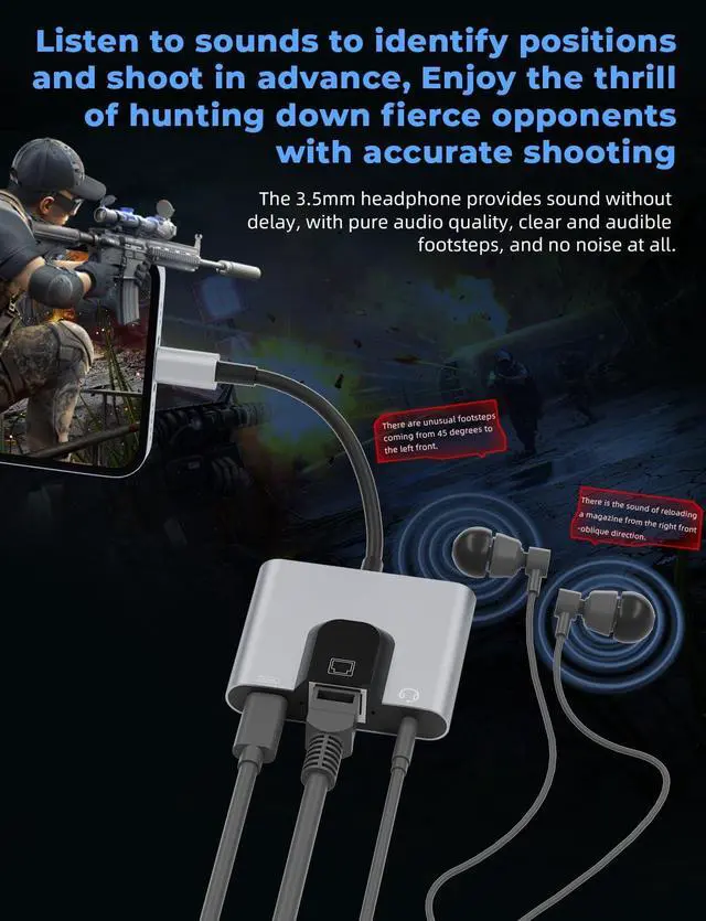 Alt view image 4 of 6 - Lightning to RJ45 Ethernet Adapter,Wired Internet Support up to 10/100Mbps,with Lightning Charging Port & 3.5mm Audio Jack,Compatible with iPhone 14/13/12/11/iPad