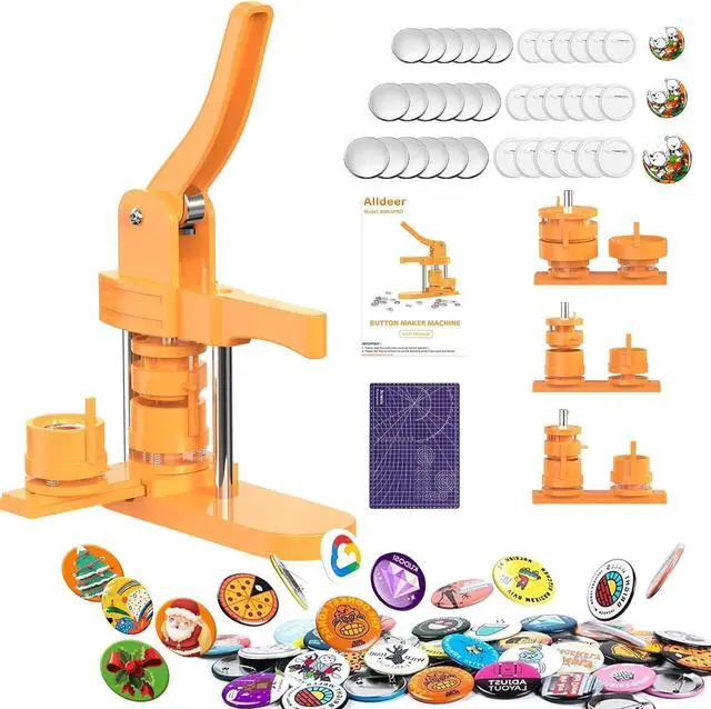 Main image of -Button-Maker-Machine-Kit, Multiple Sizes 25+32+44mm, DIY Pin Maker Machine with 300 Plastic Backs, Slide Rail Button Press for Badges, Custom Pins & Crafts