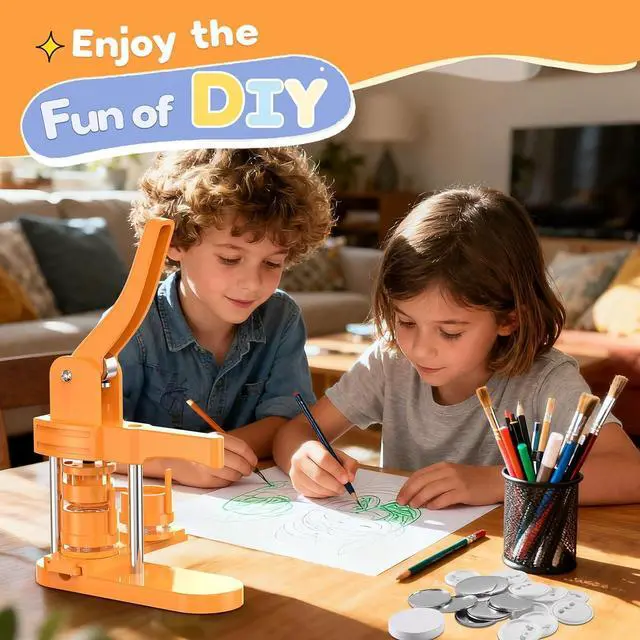 Alt view image 3 of 7 - -Button-Maker-Machine-Kit, Multiple Sizes 25+32+44mm, DIY Pin Maker Machine with 300 Plastic Backs, Slide Rail Button Press for Badges, Custom Pins & Crafts