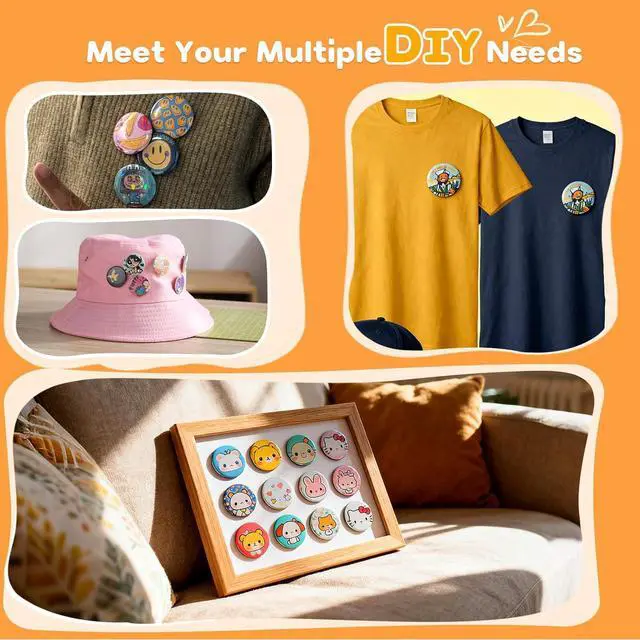 Alt view image 5 of 7 - -Button-Maker-Machine-Kit, Multiple Sizes 25+32+44mm, DIY Pin Maker Machine with 300 Plastic Backs, Slide Rail Button Press for Badges, Custom Pins & Crafts
