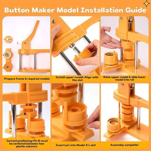 Alt view image 6 of 7 - -Button-Maker-Machine-Kit, Multiple Sizes 25+32+44mm, DIY Pin Maker Machine with 300 Plastic Backs, Slide Rail Button Press for Badges, Custom Pins & Crafts