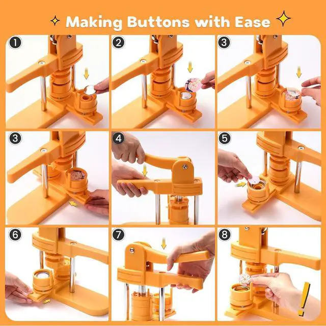 Alt view image 7 of 7 - -Button-Maker-Machine-Kit, Multiple Sizes 25+32+44mm, DIY Pin Maker Machine with 300 Plastic Backs, Slide Rail Button Press for Badges, Custom Pins & Crafts