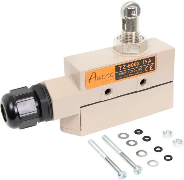 Main image of Heavy Duty Commercial Door Micro Switch with Parallel Roller Plunger for Sliding Doors/Windows for Air Curtains, 250V 15A IP 65 Limit Switch Type NO and Type NC (TZ-6002-15A)