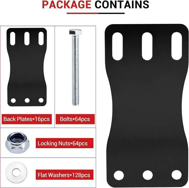 Alt view image 3 of 7 - 16 Pack E Track Plate Installation Kit E-Track Plate Black Rail Mounting Back Plate Installation Kit with Bolts, Nuts, and Washers