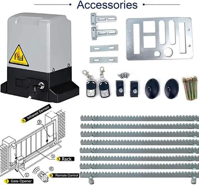 Alt view image 2 of 6 - Automatic Sliding Gate Opener Kit Rack Driven Sliding Gate Motor with Remote Controls and Infrared Sensor Electric Gate Operator Complete Kit for Slide Gates Up to 1800 Pounds