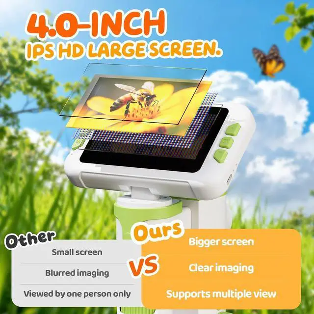 Alt view image 3 of 7 - 1600X Microscope for Kids, 1080P 4.0" Digital Screen Kids Microscopes with Slides Kit, Educational Science Toys for Christmas Birthday Gifts for 3-14 Year Old Children Students