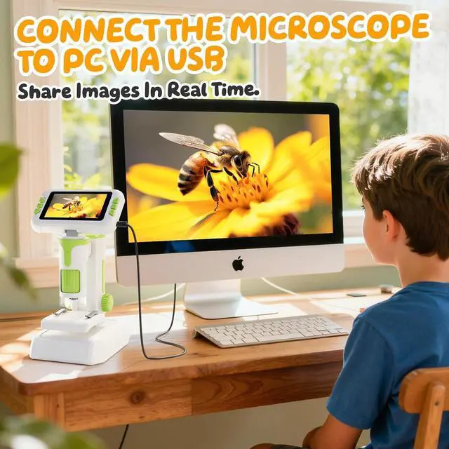 Alt view image 4 of 7 - 1600X Microscope for Kids, 1080P 4.0" Digital Screen Kids Microscopes with Slides Kit, Educational Science Toys for Christmas Birthday Gifts for 3-14 Year Old Children Students