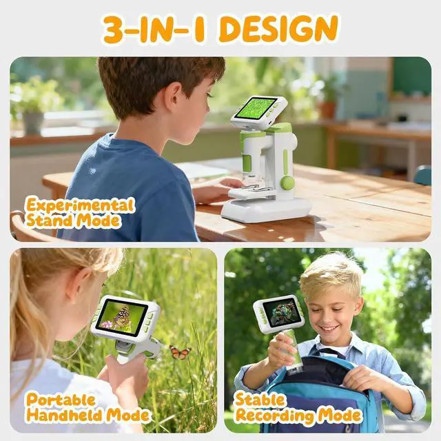 Alt view image 5 of 7 - 1600X Microscope for Kids, 1080P 4.0" Digital Screen Kids Microscopes with Slides Kit, Educational Science Toys for Christmas Birthday Gifts for 3-14 Year Old Children Students