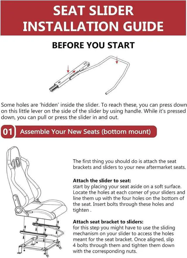 Alt view image 7 of 7 - Seat Slider Track Assembly for Universal Aftermarket Seats | Adjustable mounting rail kit compatible with most bucket seats and racing seats, 7-inch front and after motion