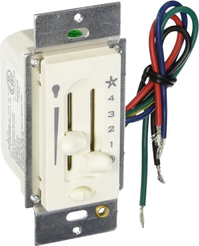 Main image of Dual Slide Ceiling Fan Wall Control Switch with Preset | For & Casablanca Fans, 4 Speed Control, Full Range Light Dimmer, Indoor Wall Switch, 27183
