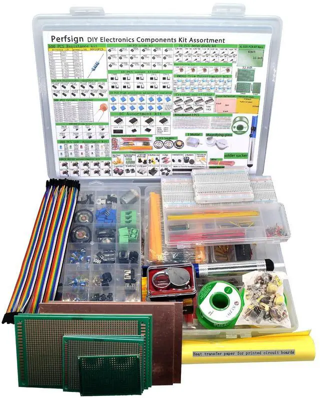 Alt view image 7 of 7 - 2300PCS XXXXL Complete Set DIY Electronics Component Assortment Box Kit,ICPCB,Breadboard,Jumper,Magnifying Glass,Resistors,LED,Triode,Potentiometer,Speakers