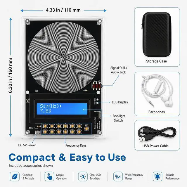 Alt view image 7 of 7 - Frequency Generator for Healing, 7.83 Hz Schumann Resonance Generator | Adjustable output pairs with ultra-soft acoustic earphones and a storage case for relaxation, meditation, focus, and travel