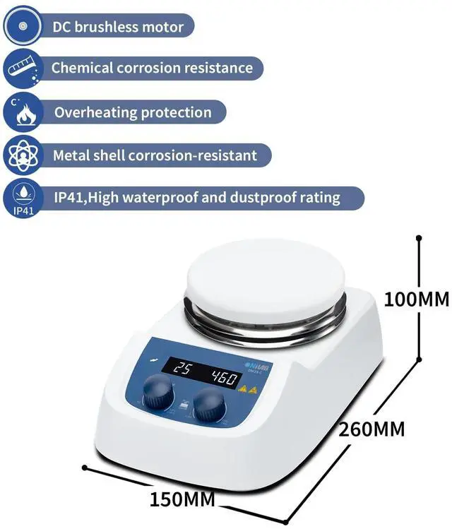 Alt view image 4 of 6 - Magnetic Hotplate Stirrer, 5-inch, 280 LED Digital, 200-1500RPM, 3L | Ceramic Coated Work Plate, Stirring Bar Included, Designed for Efficient Heating and Mixing Applications