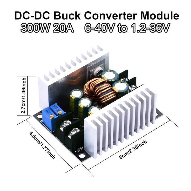 Alt view image 2 of 6 - Adjustable Voltage Regulator Buck Converter CC CV Step Down Module DC 6-40V to DC 1.2-36V 20A 300W Power Module Charging Drive with Short Circuit Protection 5PCS