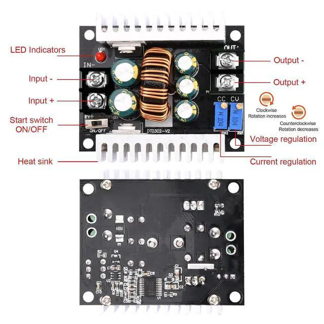 Alt view image 3 of 6 - Adjustable Voltage Regulator Buck Converter CC CV Step Down Module DC 6-40V to DC 1.2-36V 20A 300W Power Module Charging Drive with Short Circuit Protection 5PCS