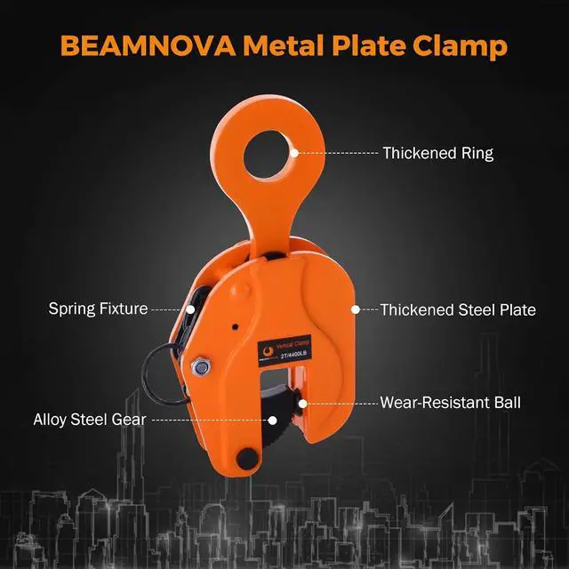 Alt view image 2 of 7 - 2 Tons Vertical Plate Lifting Clamp, Non-Rotating Ring | 4400 lbs Sheet Metal Lifting Rigging Clamp, Metal Steel Plates Lifter, Heavy Duty Orange Transporting Gripper