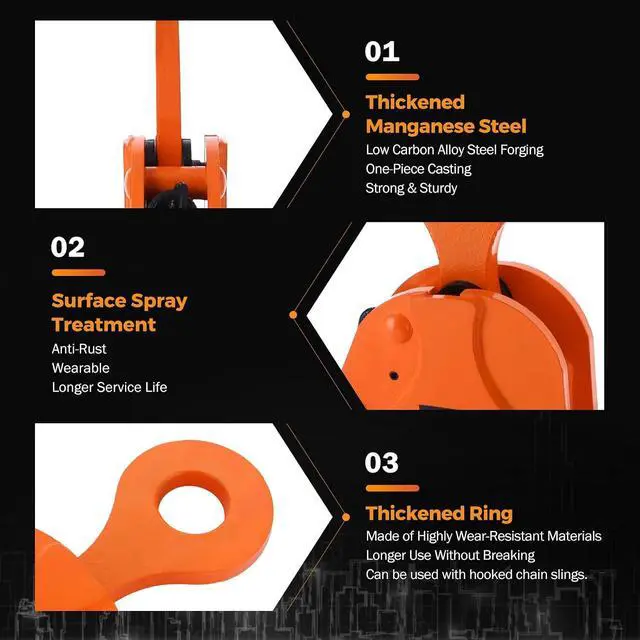 Alt view image 3 of 7 - 2 Tons Vertical Plate Lifting Clamp, Non-Rotating Ring | 4400 lbs Sheet Metal Lifting Rigging Clamp, Metal Steel Plates Lifter, Heavy Duty Orange Transporting Gripper