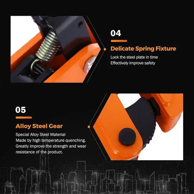 Alt view image 4 of 7 - 2 Tons Vertical Plate Lifting Clamp, Non-Rotating Ring | 4400 lbs Sheet Metal Lifting Rigging Clamp, Metal Steel Plates Lifter, Heavy Duty Orange Transporting Gripper