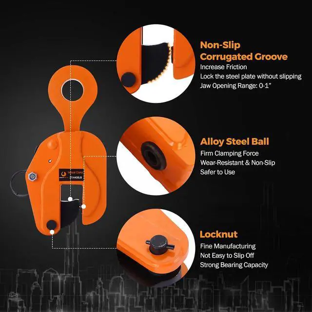 Alt view image 5 of 7 - 2 Tons Vertical Plate Lifting Clamp, Non-Rotating Ring | 4400 lbs Sheet Metal Lifting Rigging Clamp, Metal Steel Plates Lifter, Heavy Duty Orange Transporting Gripper