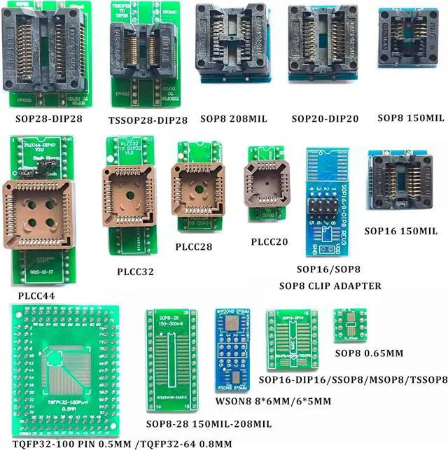 Alt view image 2 of 7 - 16pcs Universal Adapter Scoket Compatible with Xgecu T48 T56 RT809H RT809F EZP MCU Test Socket Programming Adapter ic chip avr Programmer