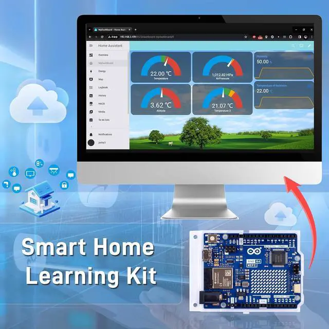 Alt view image 2 of 7 - Cloud Ready Starter Kit for UNO R4 WiFi, Bluetooth, I2C, 12x8 LED Matrix, IoT Integration and Tutorials for Beginners & Engineers