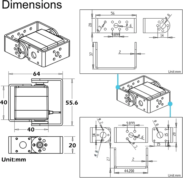 Alt view image 5 of 6 - RDS3235 35KG High Torque Digital Servo, Coreless Metal Gear, DC5-7.4V, 270° with Bracket