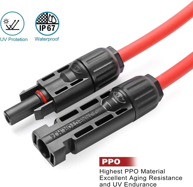 Alt view image 2 of 7 - 20FT 10AWG Solar Extension Cable Tool-Free Male & Female PV Wire Connectors