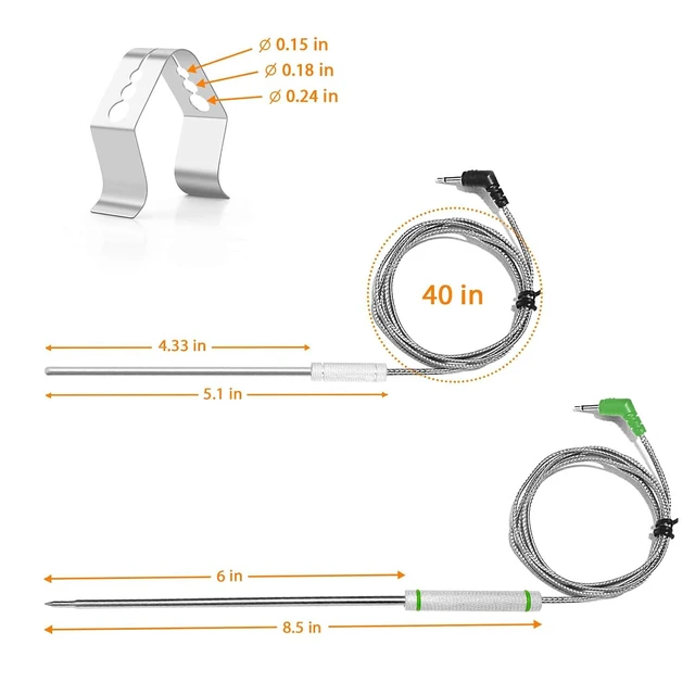 Alt view image 4 of 5 - 4-Pack Upgraded Replacement Probe Kit for Thermopro TP20 TP930 TP829 TP25 TP27 TP28,Ultra Accurate Fast Meat Temperature Ambient Probe for TP20 TP17 TP-27 TP17H TP930 TP829 TP826 TP28 with Probe Clip