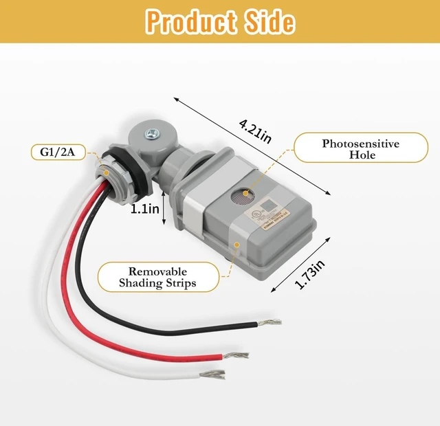 Alt view image 6 of 7 - 4 Pcs 120VAC Dusk to Dawn Photocell Sensor Switch for Outdoor Lights, IP54 Waterproof for Yard/Parking Lot/Street
