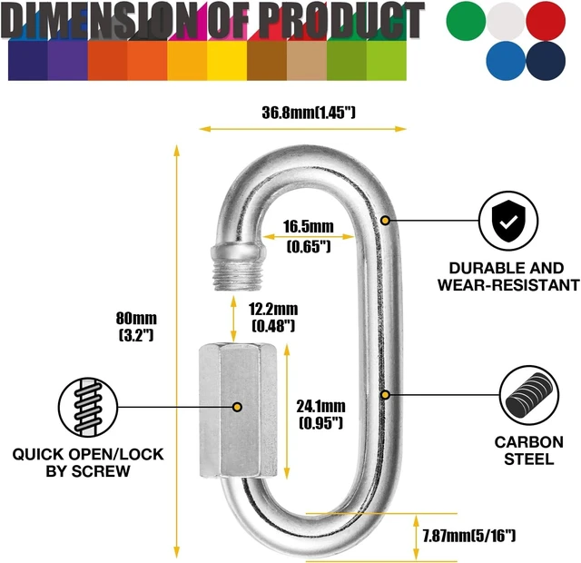 Alt view image 2 of 7 - 40-Pack 5/16" Heavy Duty Quick Link Locking Carabiner, M8