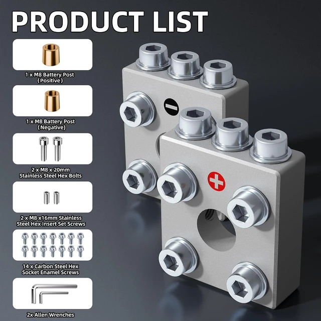 Alt view image 4 of 7 - Heavy Duty Battery Terminal Connectors 14Way Positive Negative Set