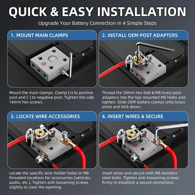 Alt view image 6 of 7 - Heavy Duty Battery Terminal Connectors 14Way Positive Negative Set