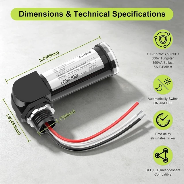 Alt view image 2 of 7 - 10 Pack Dusk to Dawn Photocell Day/Night Sensor, 110V/120V/220V/240V Input, UL Listed, IP65 Water-Resistant for Outdoor Lights (10)