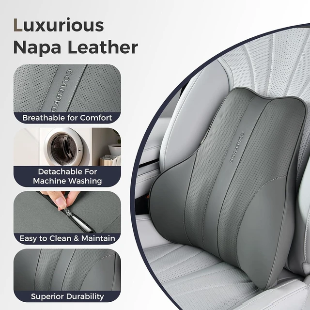 Alt view image 6 of 7 - Lumbar Support Pillow for Car, Ergonomic Memory Foam Back Pillow for Office Chair, Back Cushion for Back Pain Relief, PU Leather Car Lumbar Support for Driving Seat
