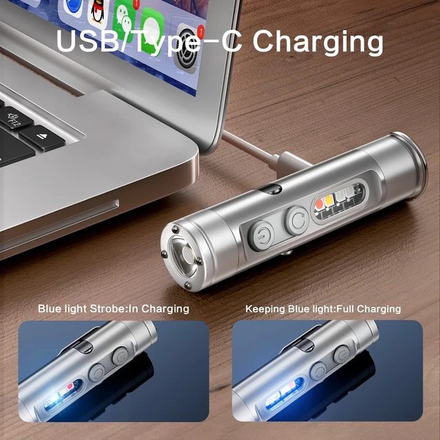 Alt view image 5 of 7 - Taclite Mini K2 6-in-1 Rechargeable Magnetic Keychain Flashlight with COB Light, Window Breaker & Electric Lighter, Ultimate EDC Survival Tool (Silver)
