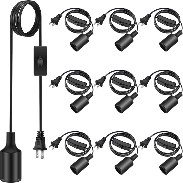 Main image of 12 ft Black Pendant Light Cord with Switch for E26/E27, 10 Pack