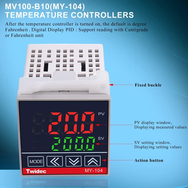 Alt view image 2 of 6 - /MV100-B10 Digital Display PID Temperature Controllers Thermostat Regulator AC 85V - 265V MY-104+ K Sensor Thermocouple + Heat Sink and Solid State Relay SSR 40 DA