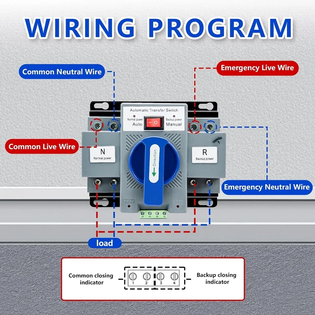 Alt view image 2 of 7 - 63A 2P Dual Power Automatic Transfer Switch (ATS), AC 110V, 50Hz/60Hz