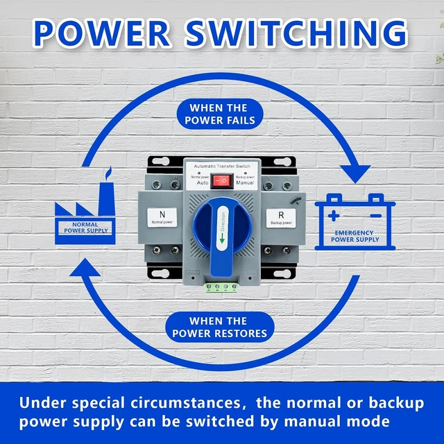 Alt view image 3 of 7 - 63A 2P Dual Power Automatic Transfer Switch (ATS), AC 110V, 50Hz/60Hz
