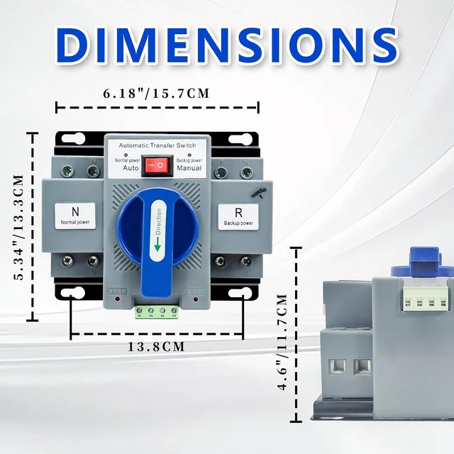 Alt view image 7 of 7 - 63A 2P Dual Power Automatic Transfer Switch (ATS), AC 110V, 50Hz/60Hz