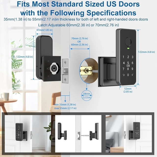 Alt view image 7 of 7 - 5-in-1 Smart Fingerprint Door Lock, Door Knob (Black)