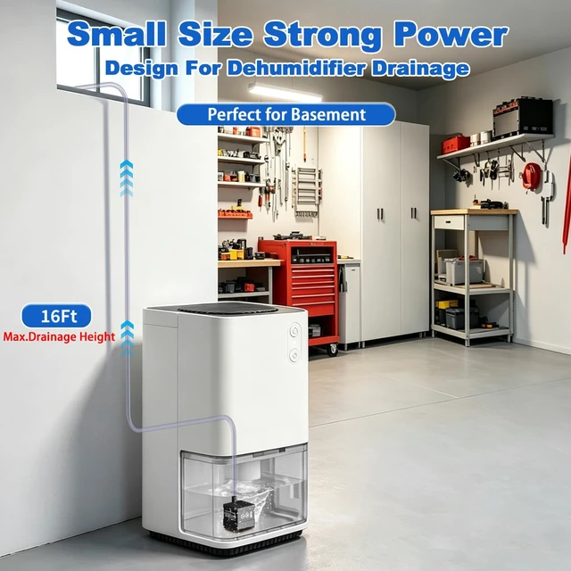 Alt view image 6 of 6 - Automatic Small Pump For Dehumidifier,16Ft Max. Drain Height,4 Level Height/Flow Control Button,High-Low Water Level Sensor,99GPH Volume,DC12V Condensate Pump For Ice Maker,HVAC,All-In-One