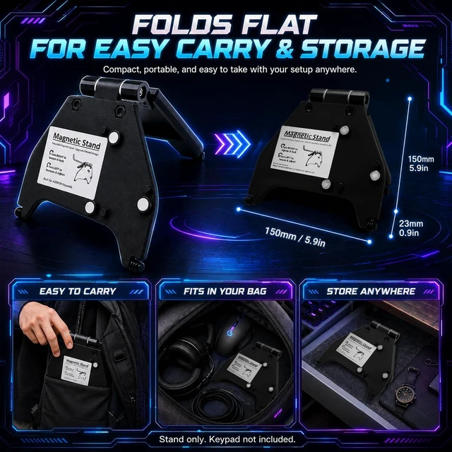 Alt view image 4 of 6 - Adjustable Magnetic Stand - Compatible with Cyborg II, II Compact, Classic, Molded Reinforced Nylon, Stepless Infinite Adjustable Hinge Mount, Foldable Portable Gaming Keypad Bracket, Black