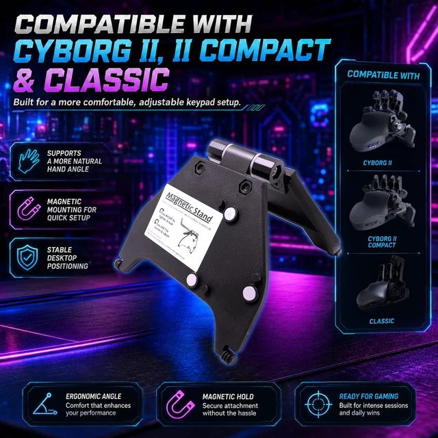 Alt view image 5 of 6 - Adjustable Magnetic Stand - Compatible with Cyborg II, II Compact, Classic, Molded Reinforced Nylon, Stepless Infinite Adjustable Hinge Mount, Foldable Portable Gaming Keypad Bracket, Black
